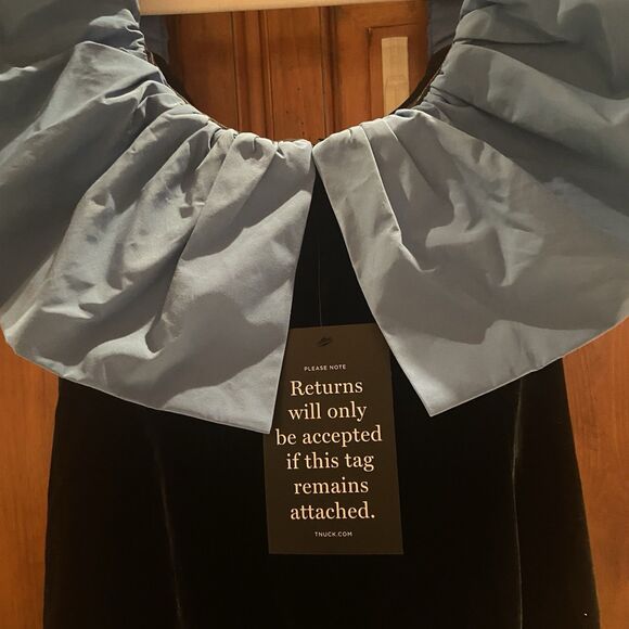 Tuckernuck Zanzibar Blue and Black Artemis Dress Velvet Off The Shoulder Size 6 - Picture 10 of 15